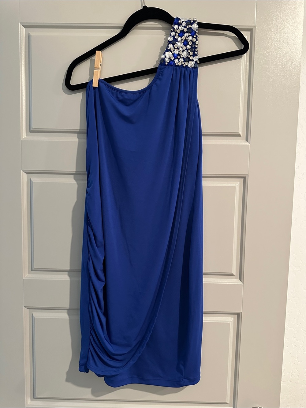 Ruby Rox One-Shoulder Sapphire Blue Dress with Beaded Strap